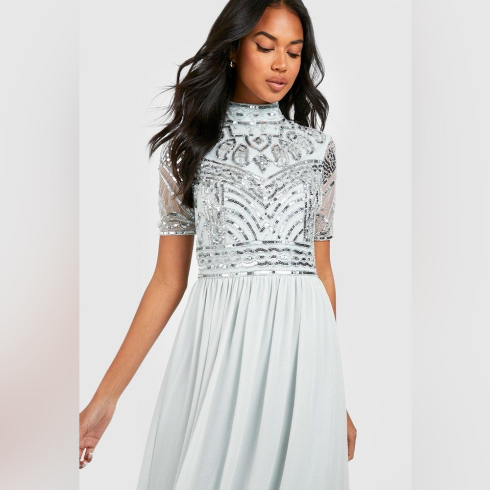 Frock And Frill Embellished Maxi 10 Mint Green Sequin Dress Wedding Prom Holiday
